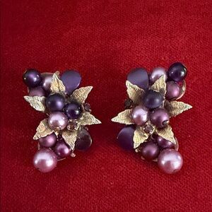 Vintage Amethyst Purple Cluster Earrings